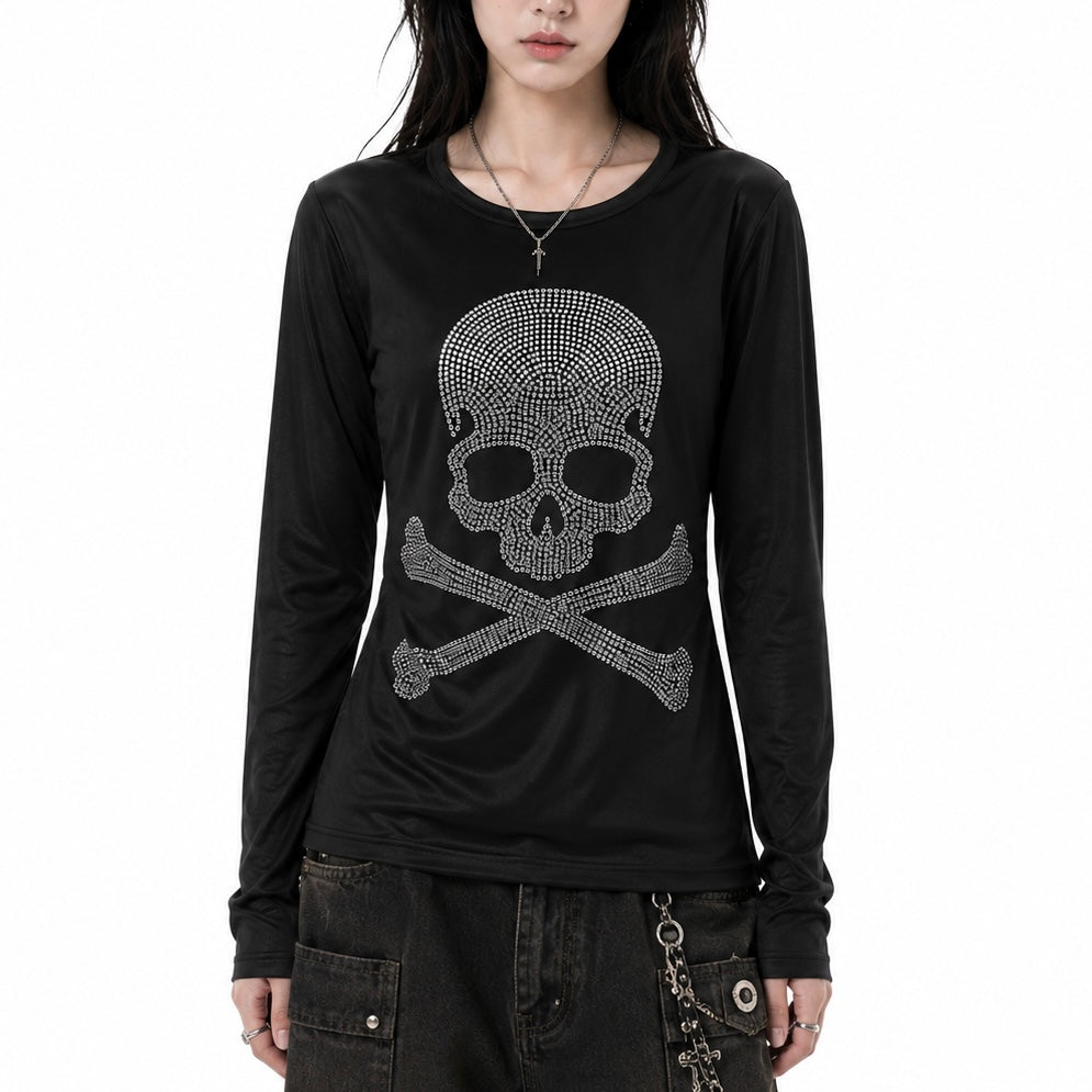 【新作】ラインストーンスカル フィットTシャツ mry002805