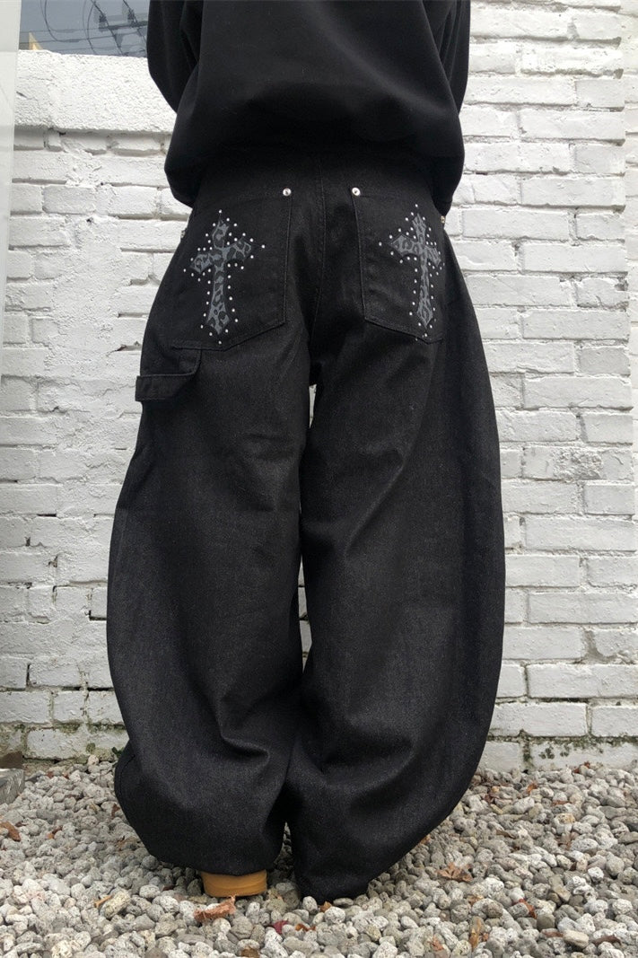 Baggy Cross Stud Wide Jeans mry002282