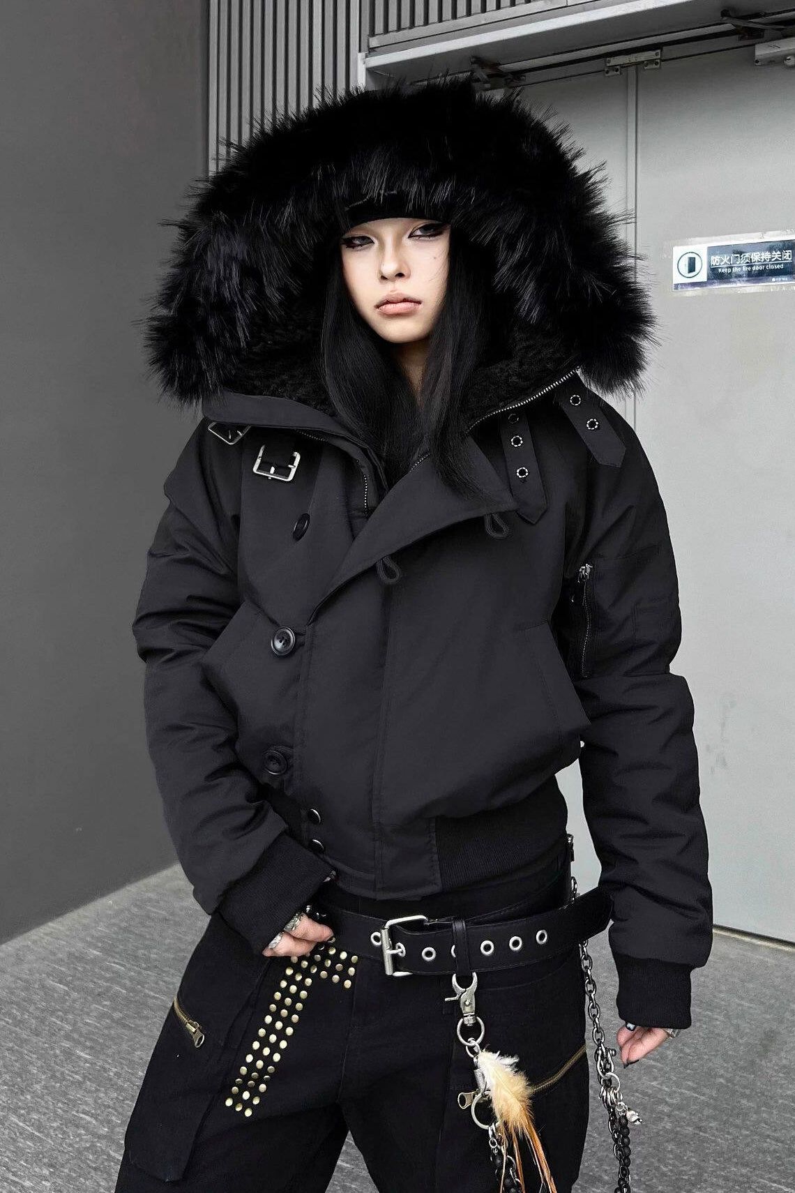 Fur Trim Hooded Puffer Jacket mry002197