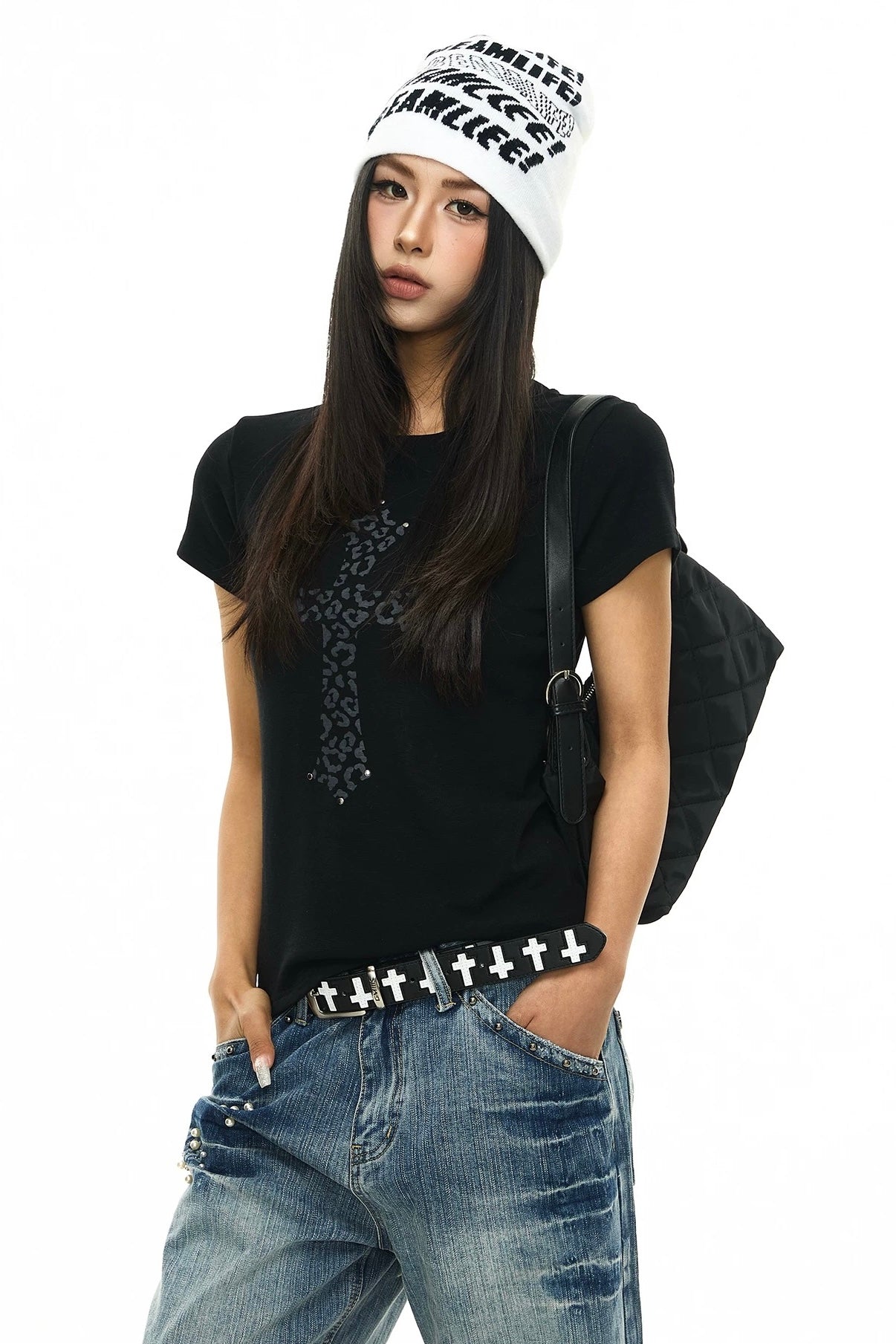 【トップス】レオパードクロスグラフィックTシャツ mry002366