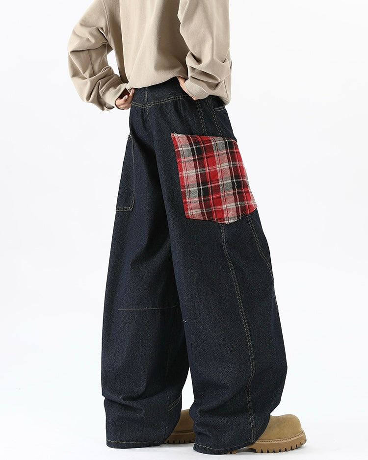 【COVER:FIT】 Plaid Patch Wide-Leg Denim Pants mry001859