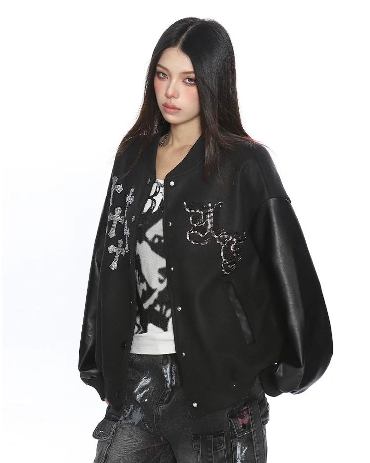 Cross Rhinestone Varsity Jacket mry002014