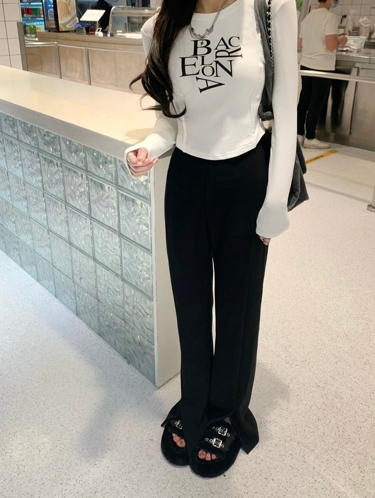 【2color】Barcelona Typo Slim Fit Long Sleeve Tee mry001739