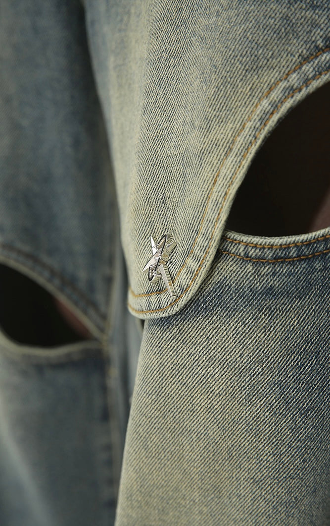 Cutout Chaos Wide-Leg Denim Pants mry001672