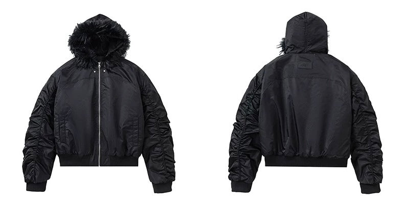 【高品質】Fur Hooded Bomber Jacket mry001984