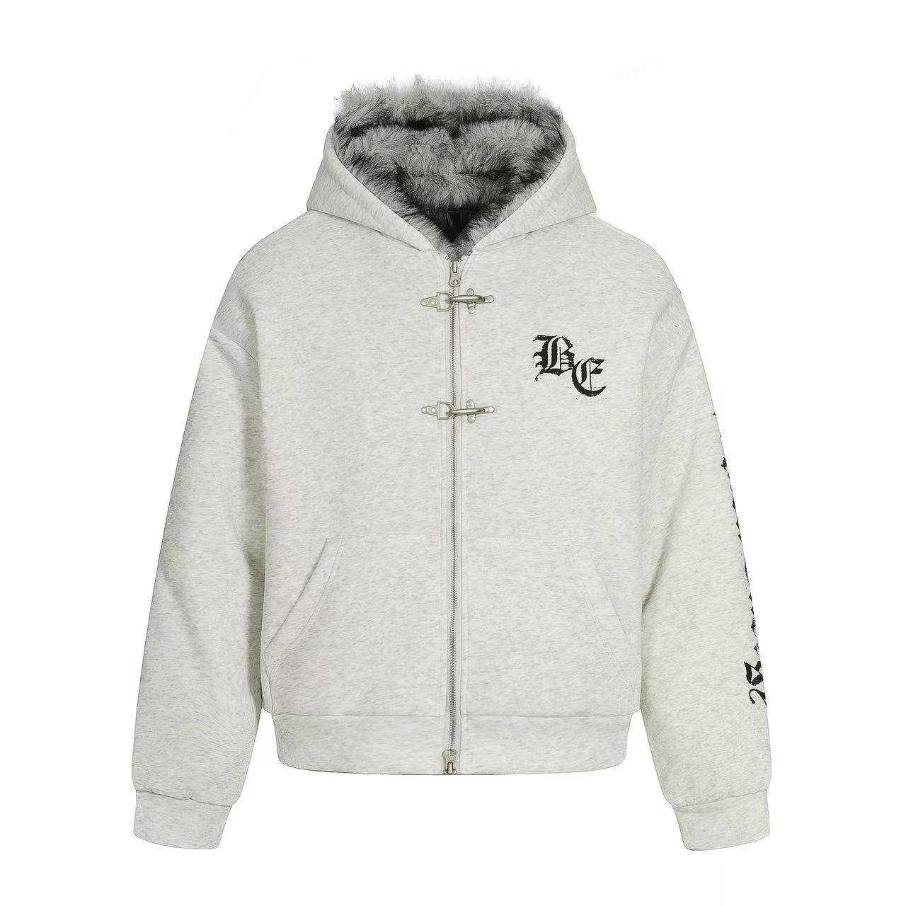 Fur-Lined Toggle Hook Hoodie Jacket mry001990