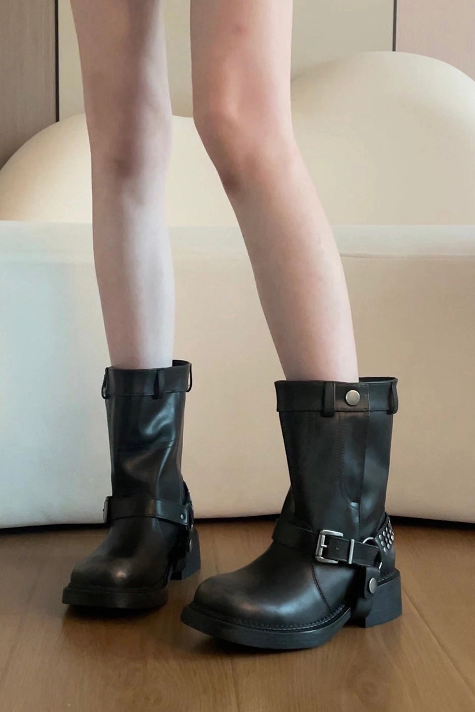 Studded Mid Calf Boots mry002274