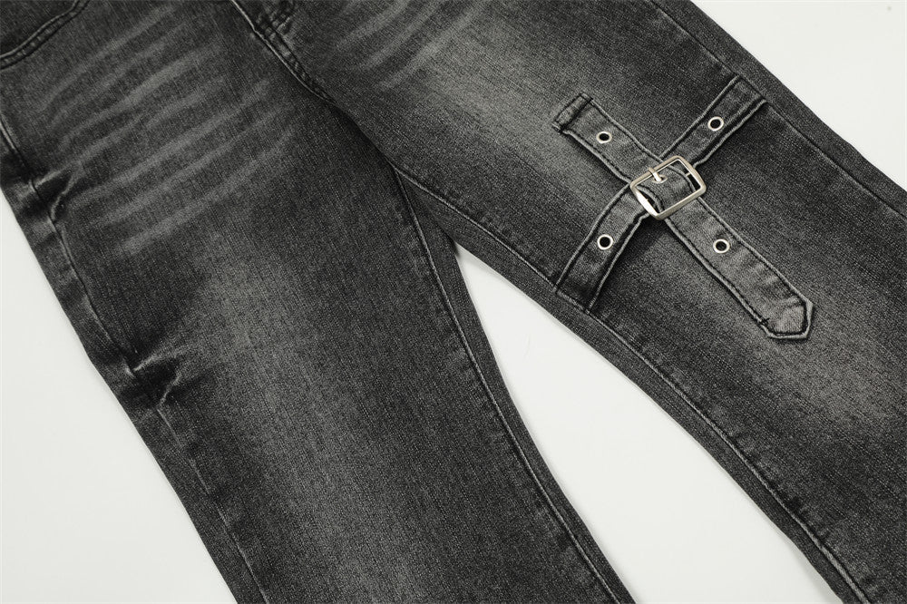 《脚盛れ確定✊🏻✨》Cross-Belt Flare Denim Pants mry001666