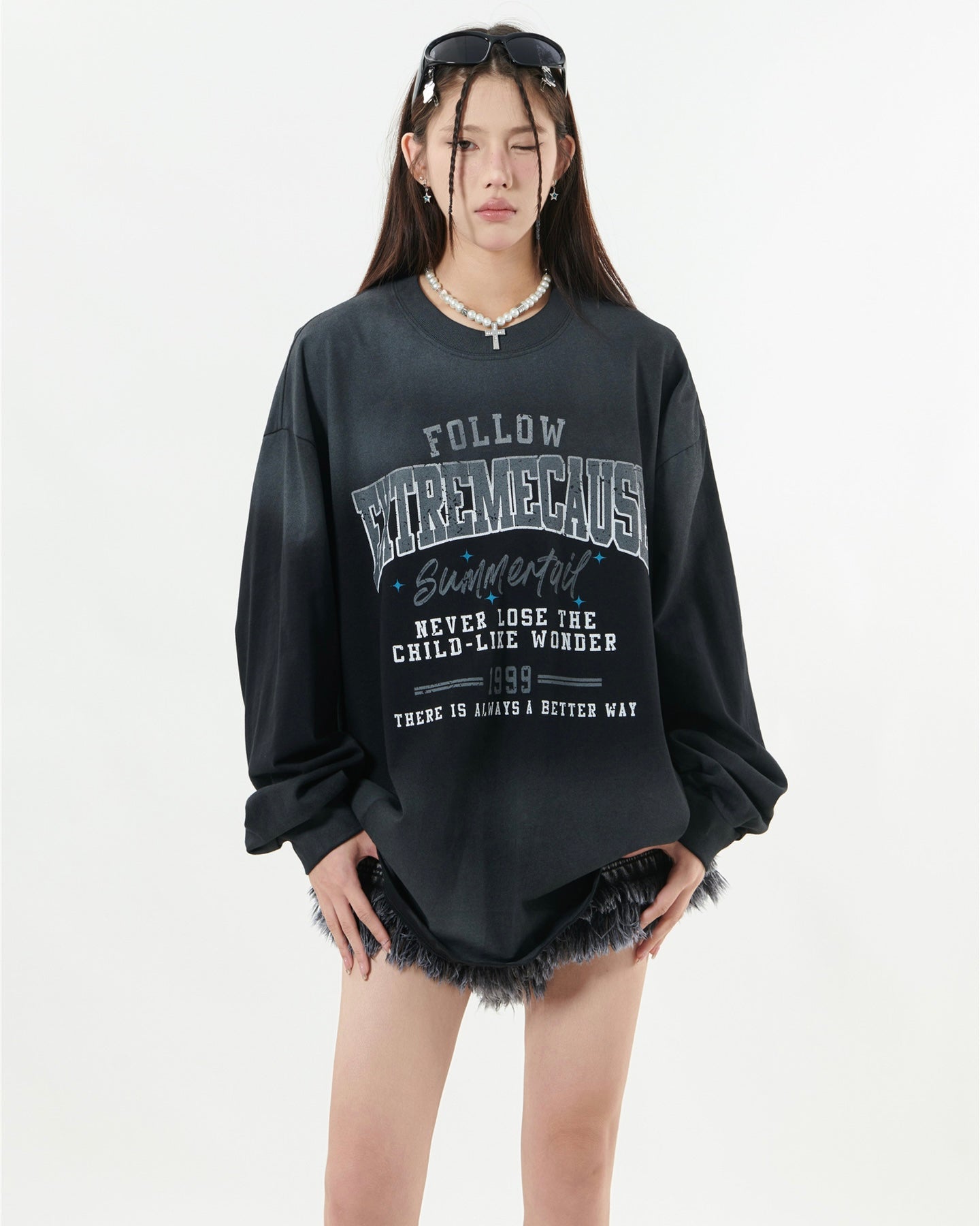 【2color】Vintage College Graphic Oversized shirt mry001844