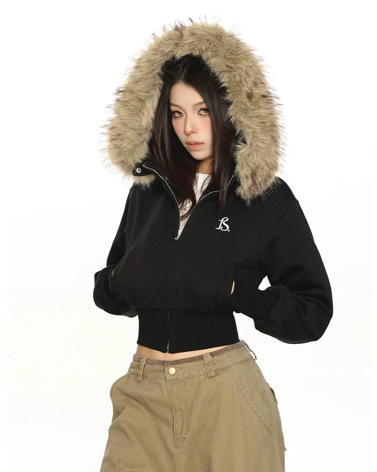 Fur Trim Cropped Jacket mry002069