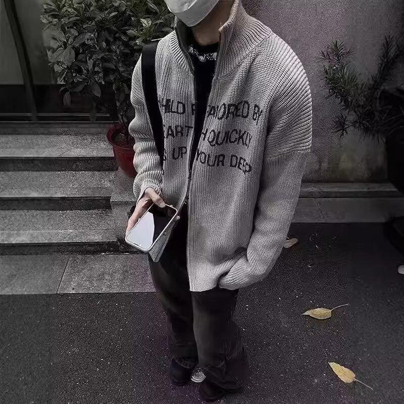 【2color】Lettering High Neck Knit Jacket mry001830