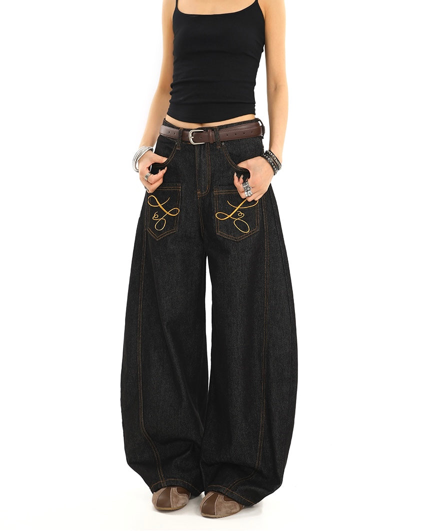 【COVER:FIT】 Embroidered Wide-Leg Denim Pants mry001862