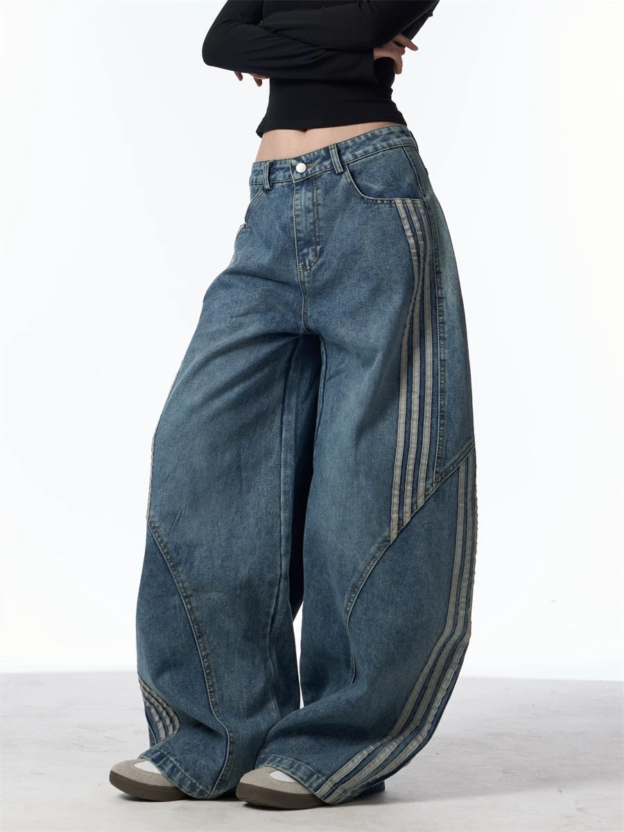 『※数量限定/残りわずか⚠️』【COVER:FIT】2color Wave Line Panel Wide Denim Pants mry001709