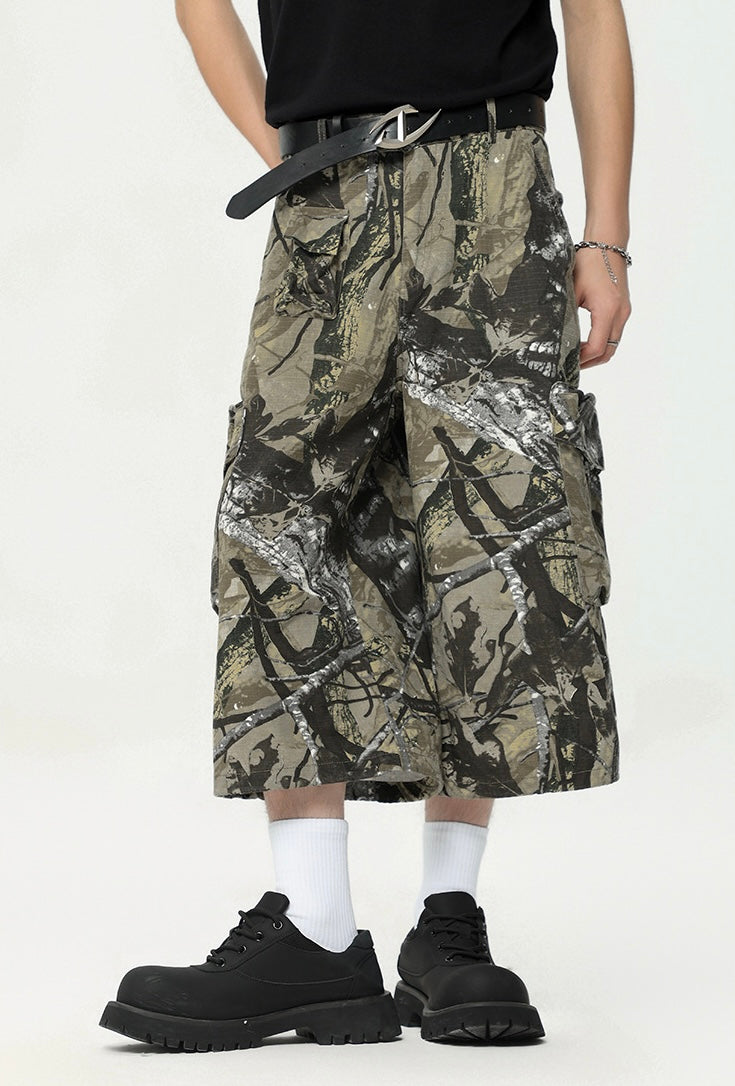 Camo Print Cropped Cargo Pants mry001698