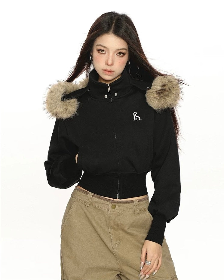 Fur Trim Cropped Jacket mry002069