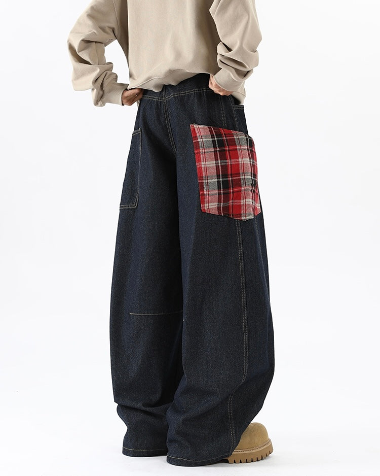 【COVER:FIT】 Plaid Patch Wide-Leg Denim Pants mry001859