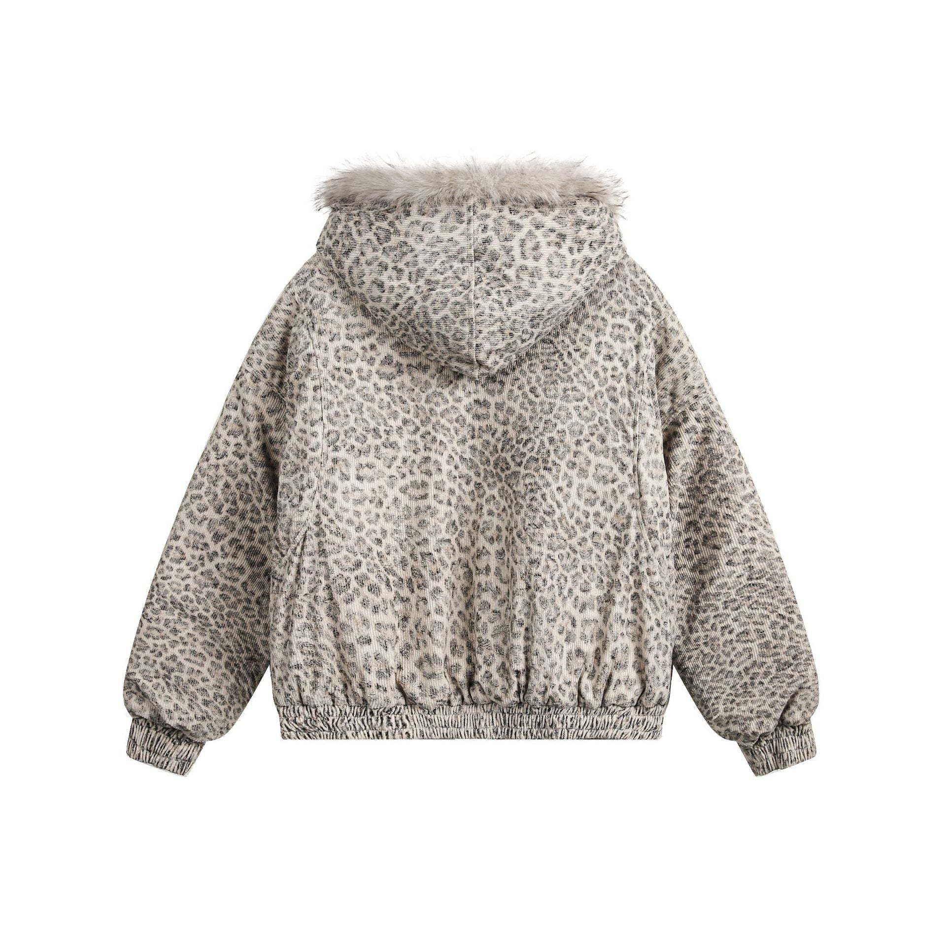 Leopard Faux Fur Hooded Jacket mry002065