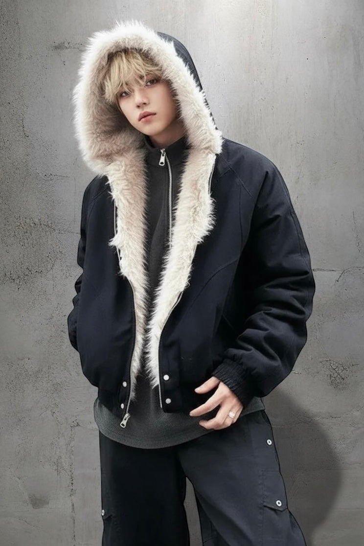 『※限定価格/SNS大人気アウター⚡️』【2color】 Unisex Edge Line Boa Jacket mry001614 Warm Fur Trim Zip Jacket mry001794