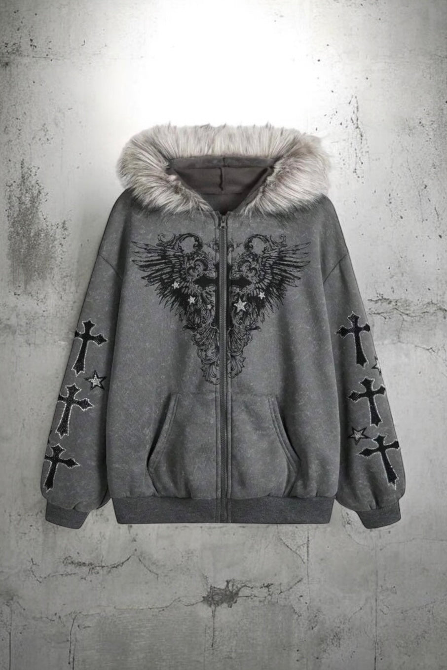 Angel Cross Hooded Zip Hoodie mry002150