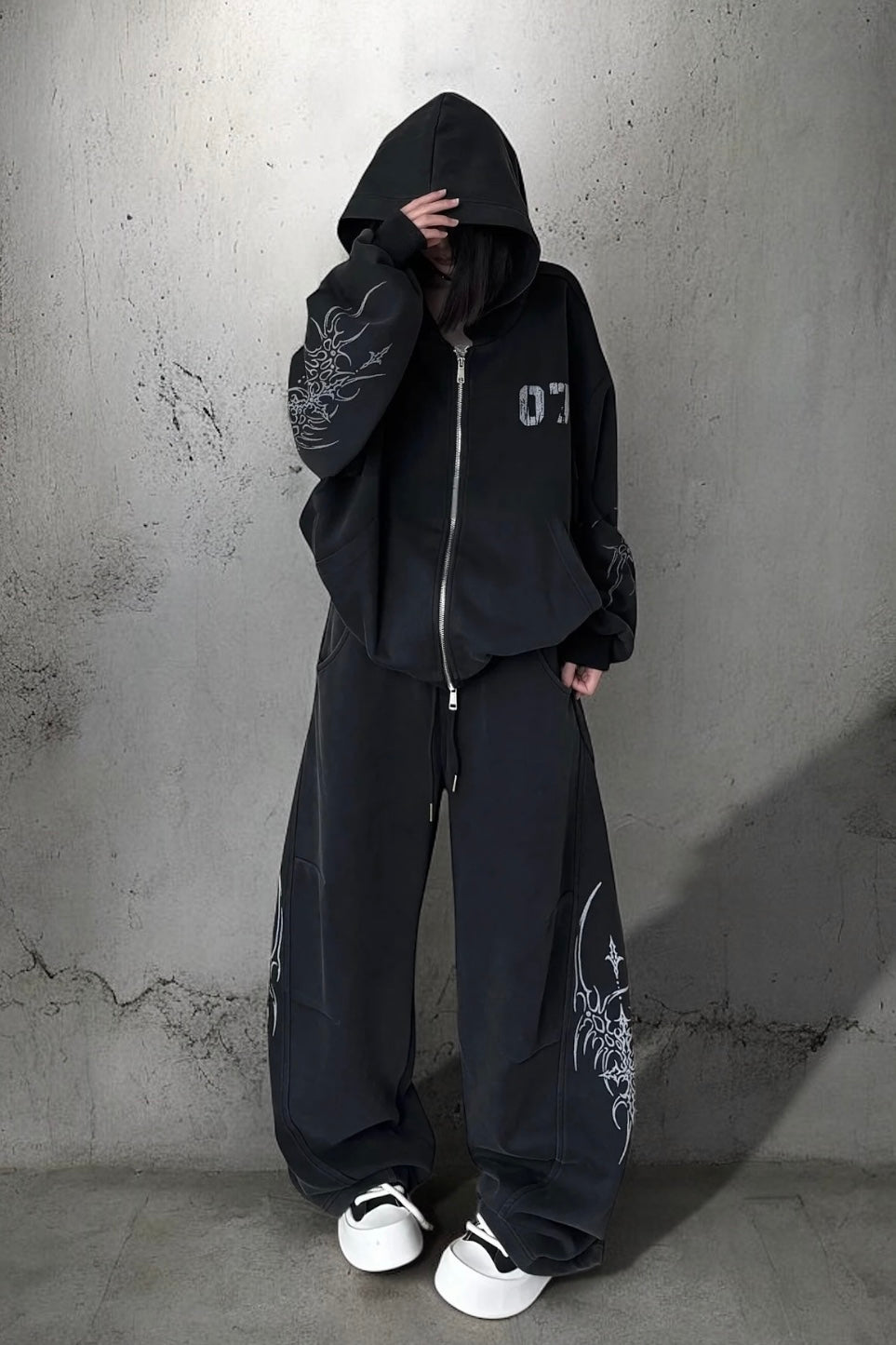 Set-Up】Graphic Zip Hoodie Wide Pants Set-Up mry002180