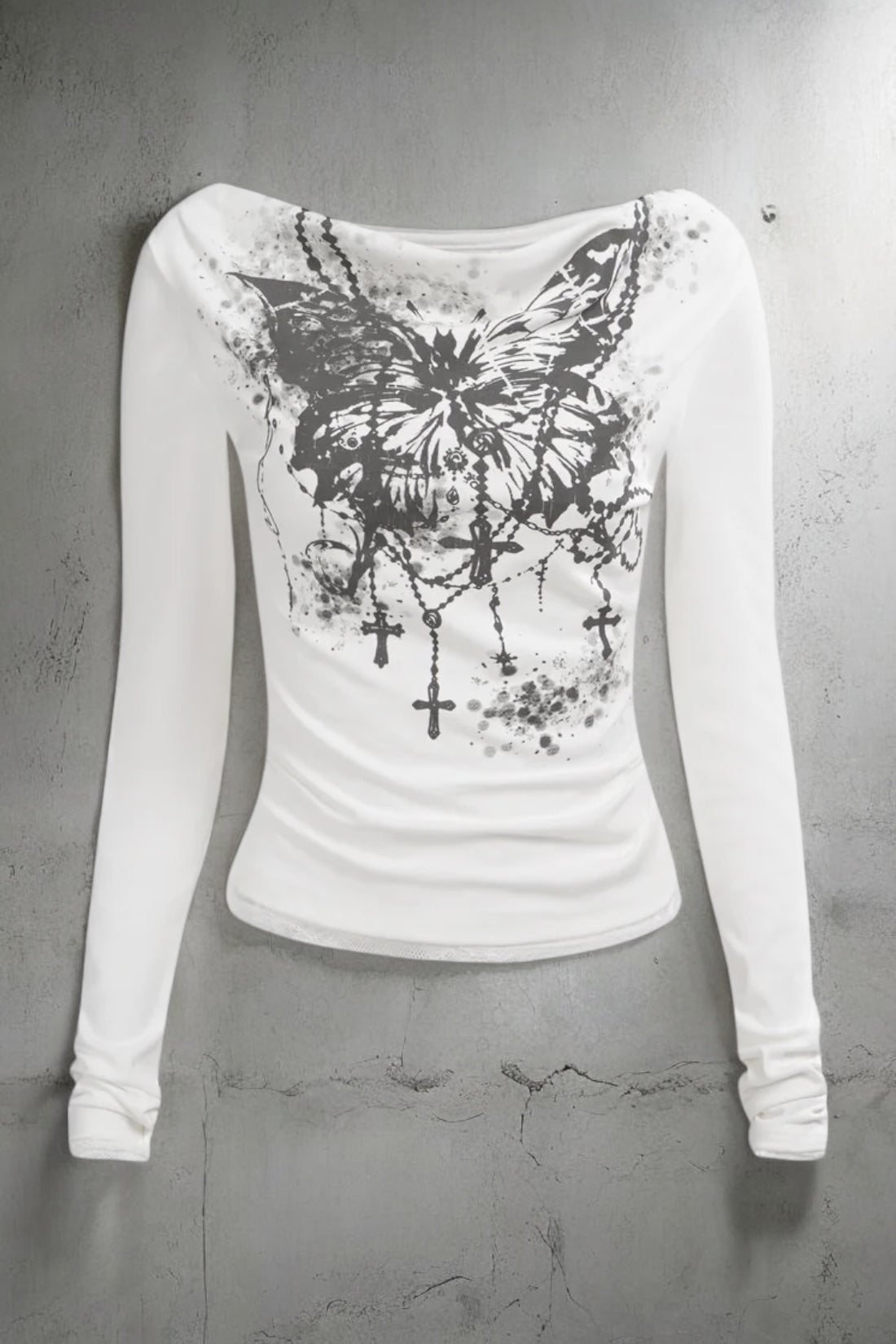 【2color】Butterfly Chains Graphic Slim Fit Top mry001731