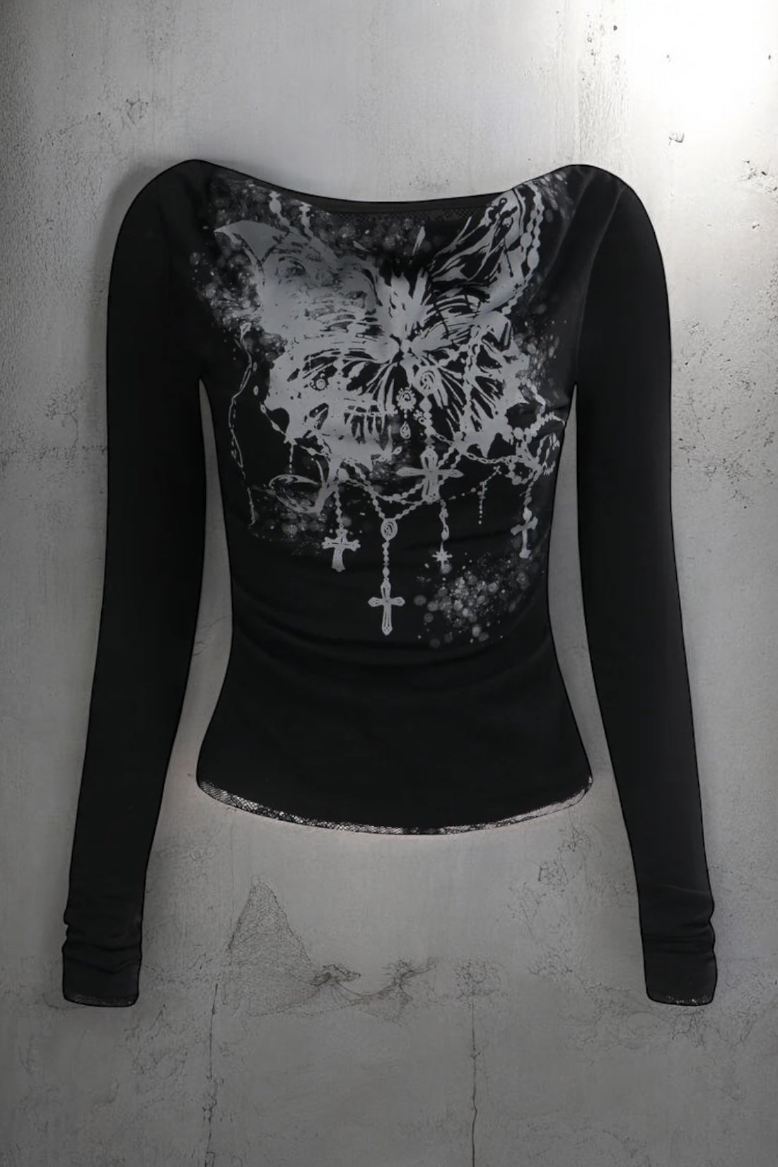 【2color】Butterfly Chains Graphic Slim Fit Top mry001731