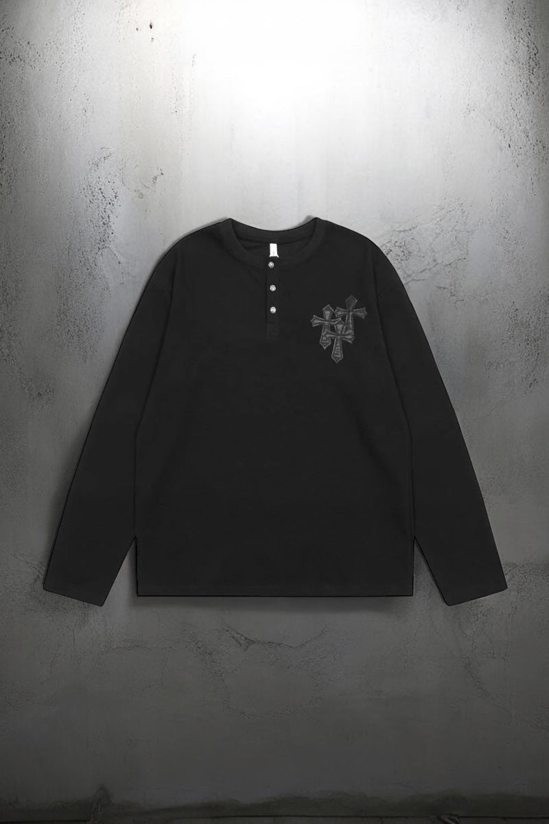 【2color】Grunge Cross Embroidered Long T-shirt mry001646