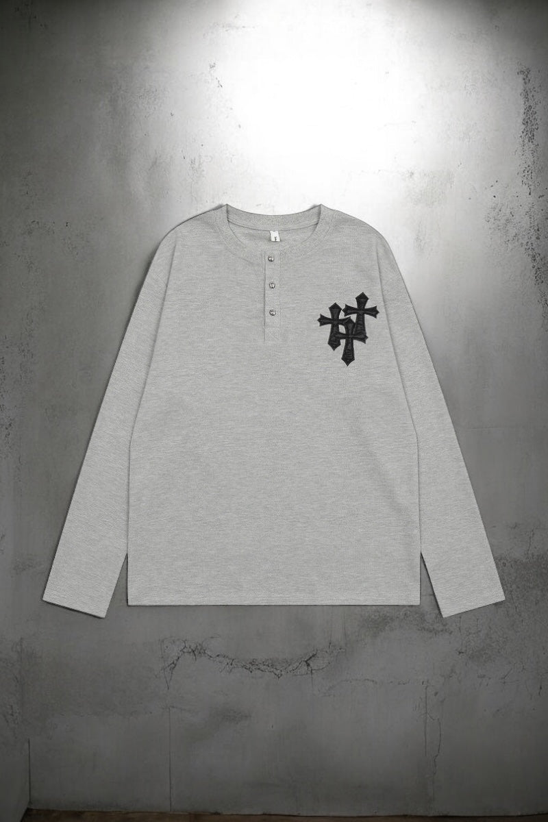 【2color】Grunge Cross Embroidered Long T-shirt mry001646