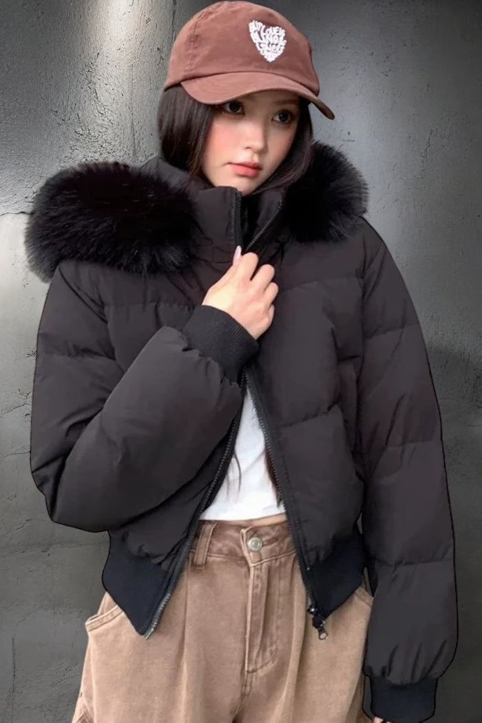 【爆安】Short Puffer Food Fur Jacket mry001966