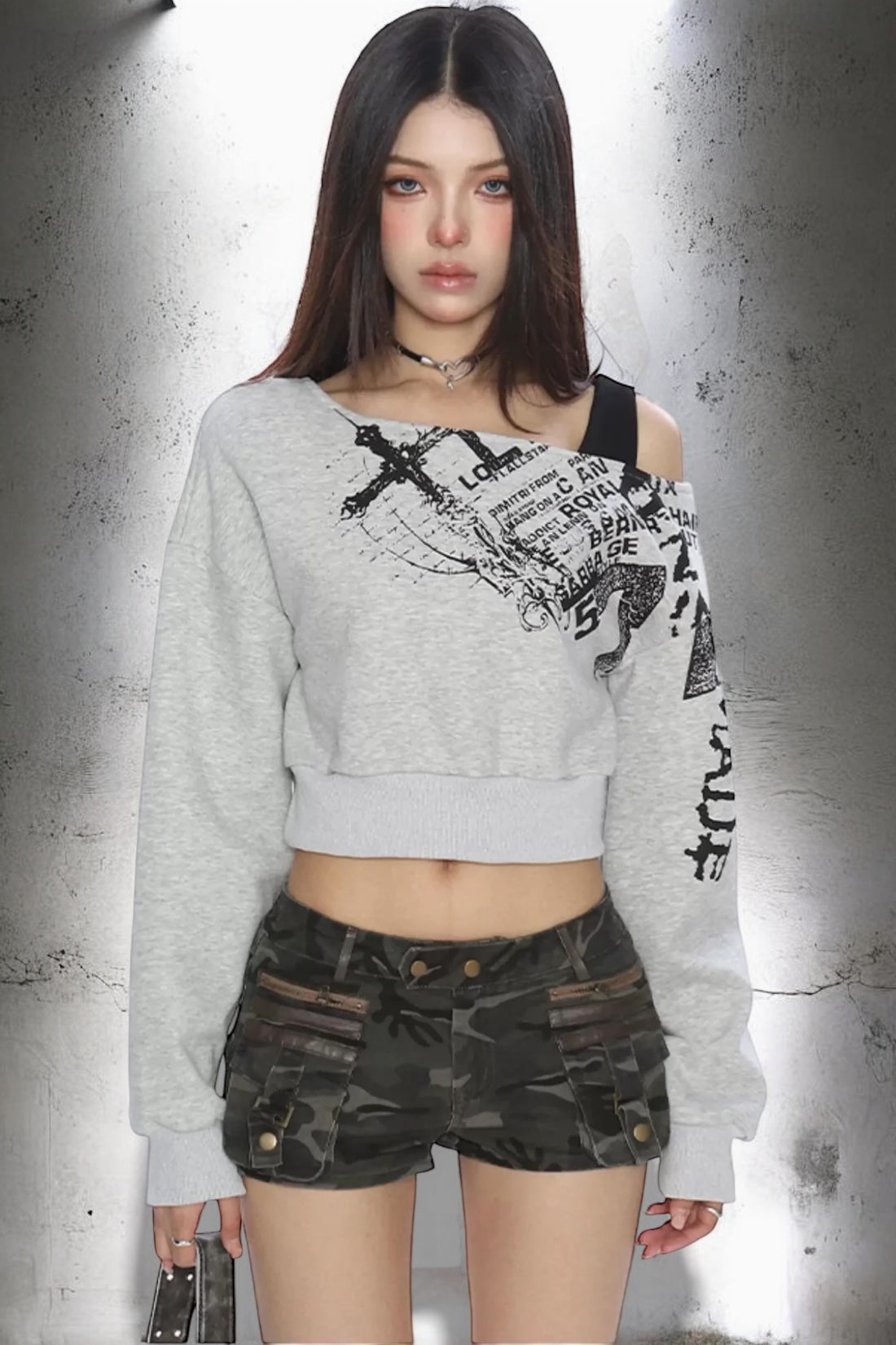 Grunge Graphic Cropped Top mry002192