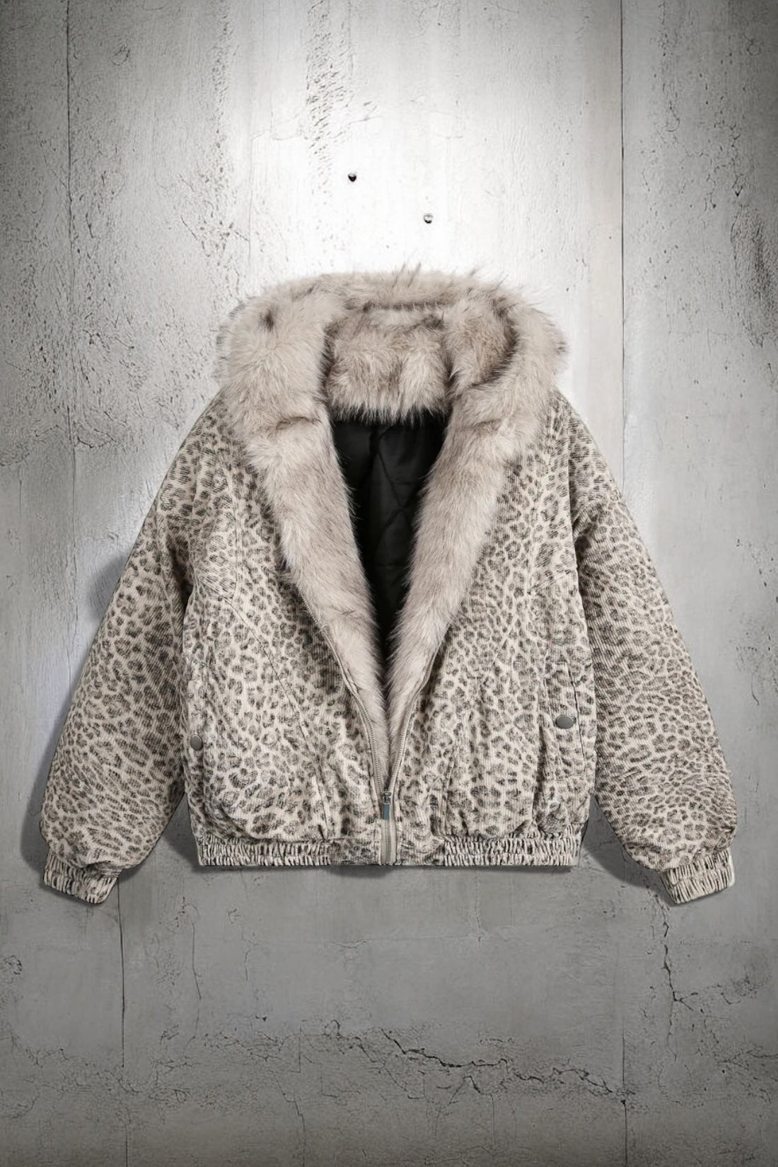 Leopard Faux Fur Hooded Jacket mry002065