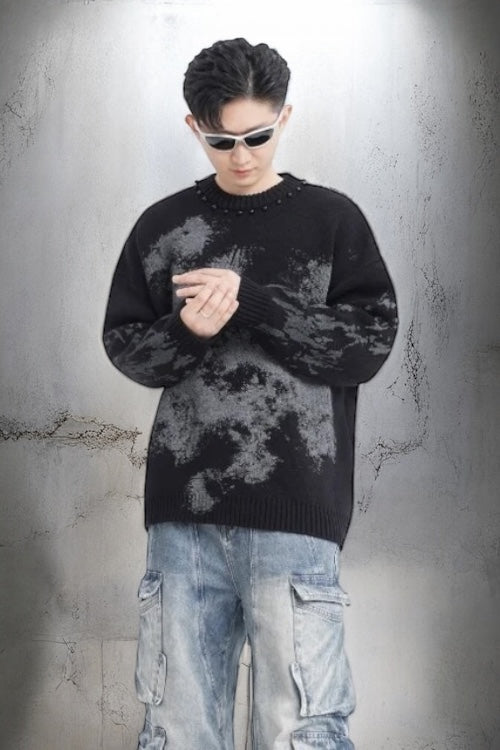 【2color】Oversized Paint Splash Knit Sweater mry001840