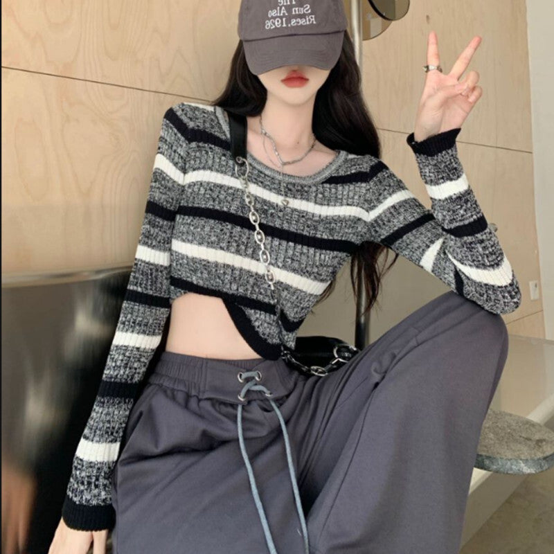 ストライプ スリムニット mry000297