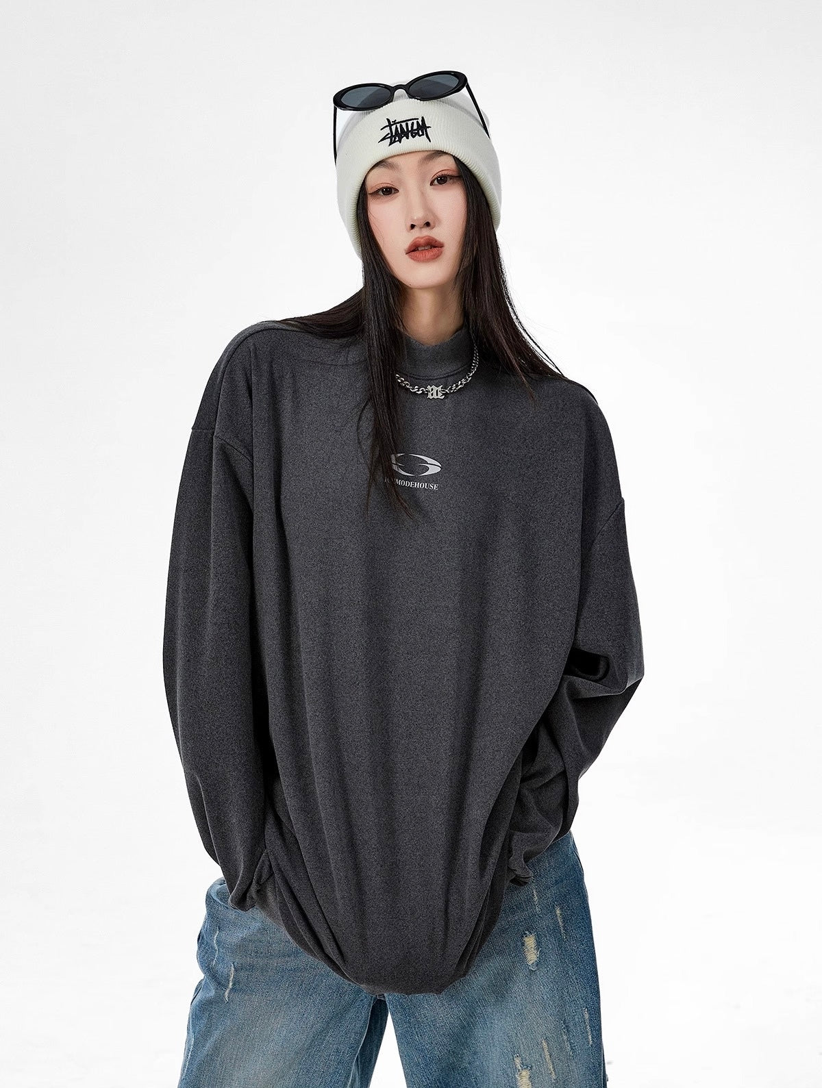 【3color】Monochrome Flow Mock Neck T-shirt mry001618