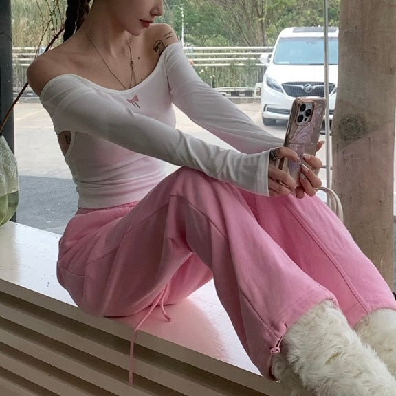 【Carina】2カラー展開 韓国デザイン 韓国カジュアル オフショルダー フィット トップス mry001105