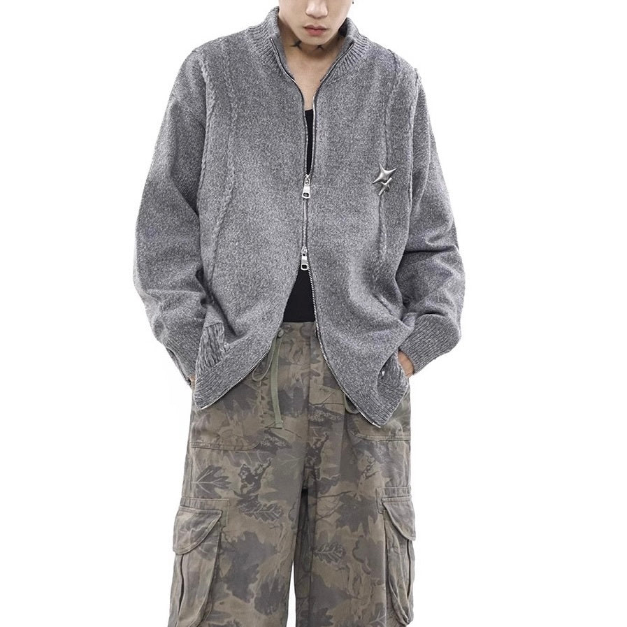 【2color】Metal Damage Zip Knit mry001597