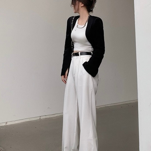 韓国ストリート 韓国カジュアル ショート丈 アーチ型 ボレロ風ジャケット mry001173