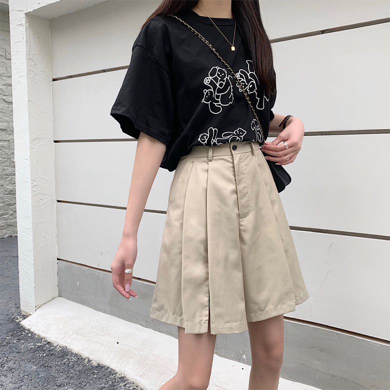 ショートワイドパンツ カジュアル ハイウエスト Aライン mry000024