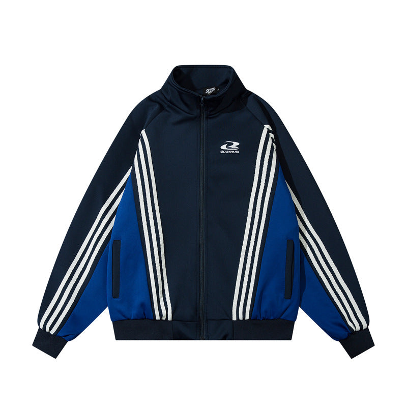 2カラー展開 アメリカンレトロ ストライプ ジッパージャケット 春 冬 トレンド 韓国ストリート 韓国カジュアル mry000962