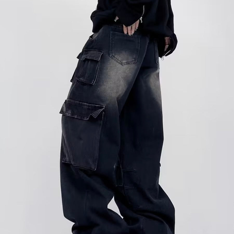 アメリカン 韓国ストリート 韓国カジュアル ヴィンテージ デニム生地 ワイドパンツ mry001226