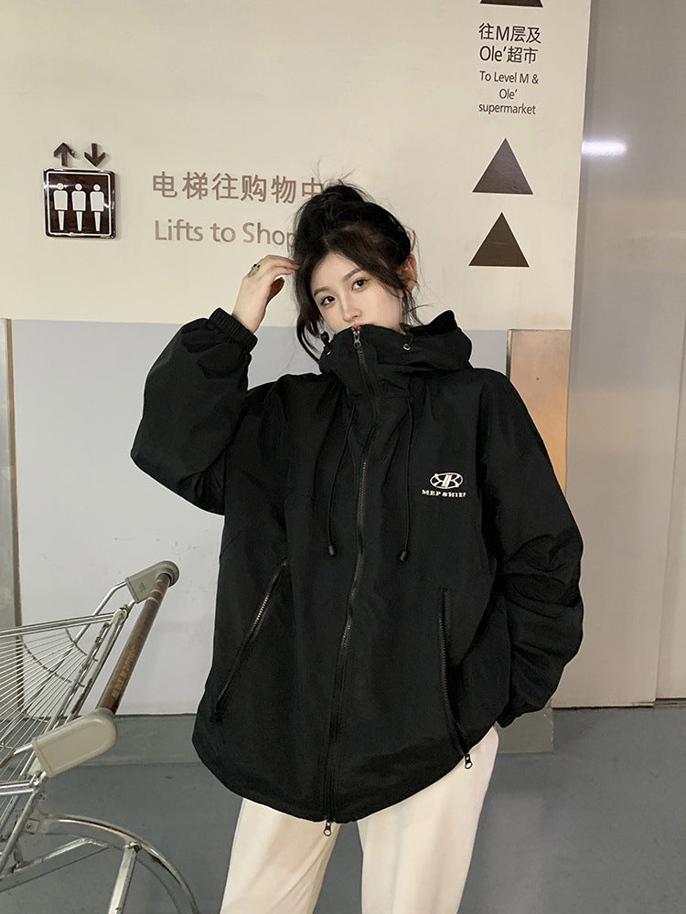【送料無料】フード付き ジャケット ワンポイント デザインロゴ 韓国カジュアル 韓国ストリート mry000548