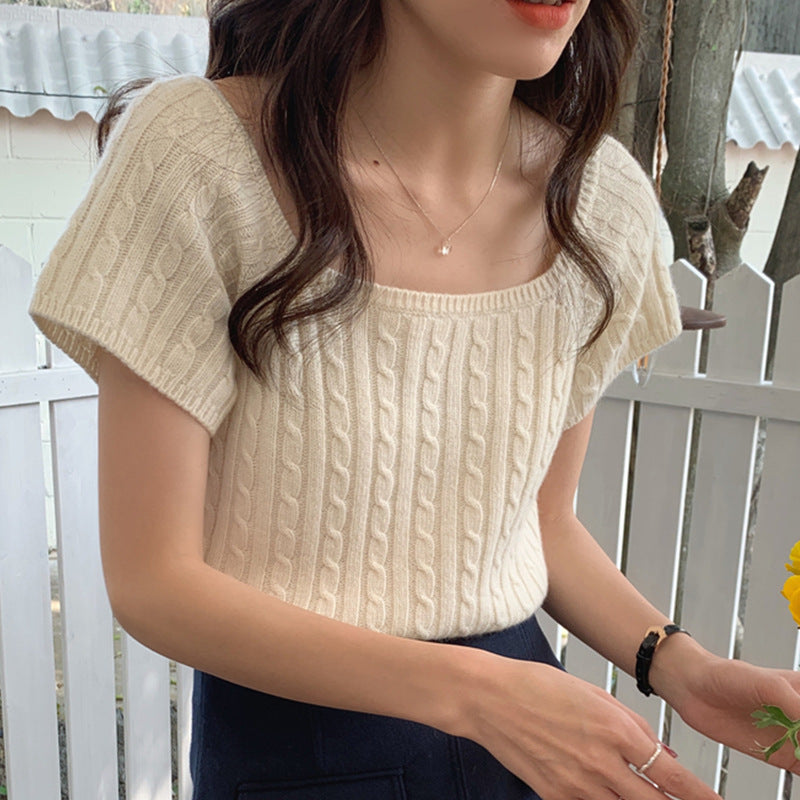 【送料無料】2カラー展開 スリムフィット 半袖 ニット Tシャツmry000636