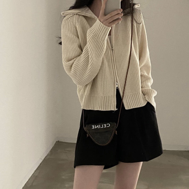 【送料無料】ジッパーセーター カーディガン シンプル ニット 韓国カジュアル 韓国ガーリー 春・秋 mry000538
