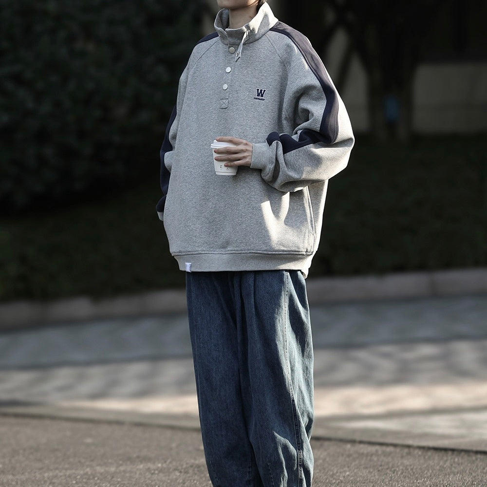 2カラー展開 韓国ストリート 韓国カジュアル オーバーサイズ ハーフジップ パーカー mry001322