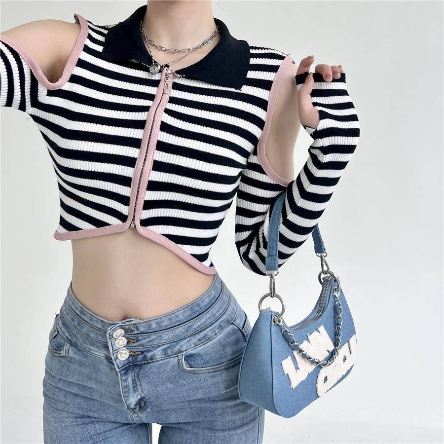 ストライプ オープンセーター mry000303