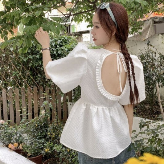 【送料無料】2カラー展開 フレンチ パフスリーブ デザイン トップス フレンチガーリー 韓国ガーリー mry000662
