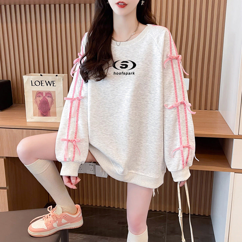 2カラー展開 韓国デザイン 韓国カジュアル リボン スウェットトレーナー mry001121