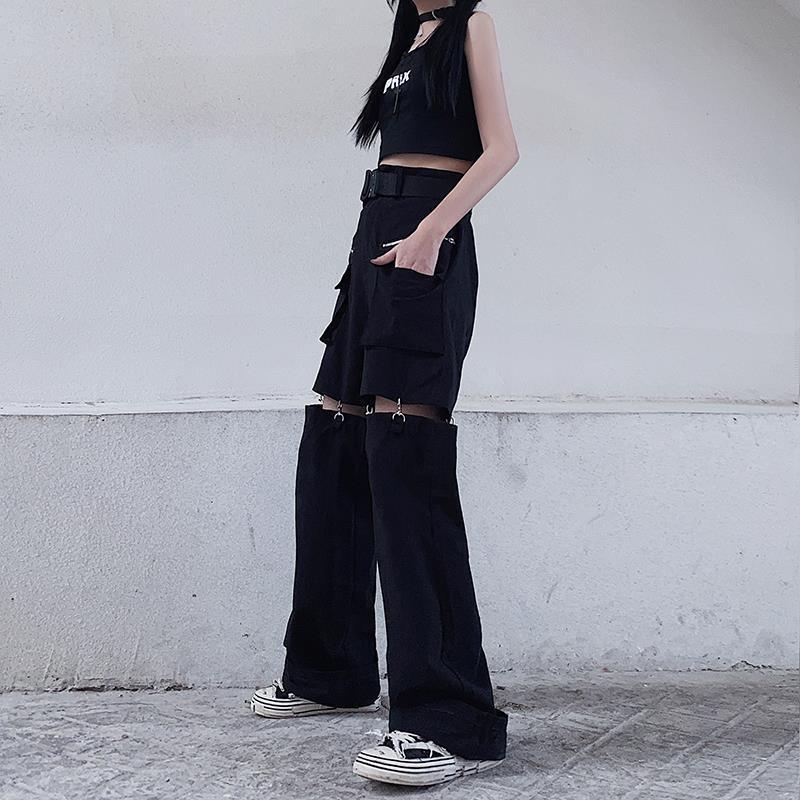 メタルバックル 取り外し可能 ワイドレッグパンツ mry000068