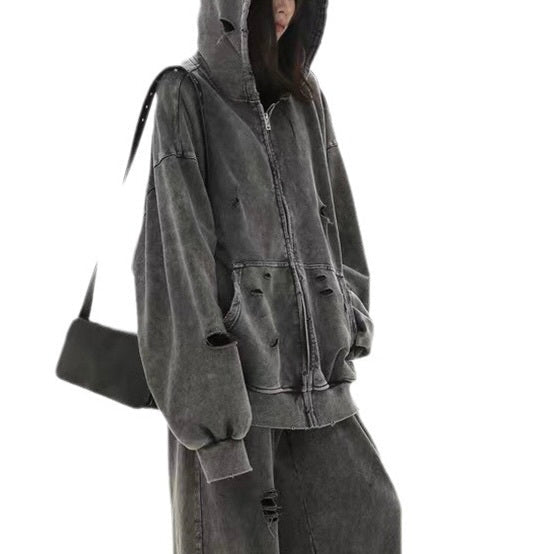 【Orchid】韓国ストリート 韓国カジュアル レトロ ヴィンテージ ジップアップトップス mry001221