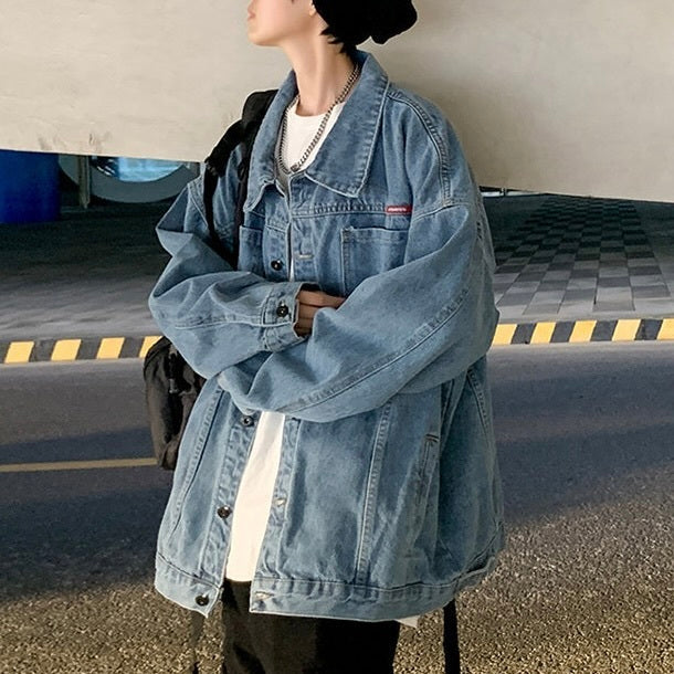 2カラー展開 アメリカン 韓国ストリート 韓国カジュアル レトロ バックプリント デニムジャケット mry001278